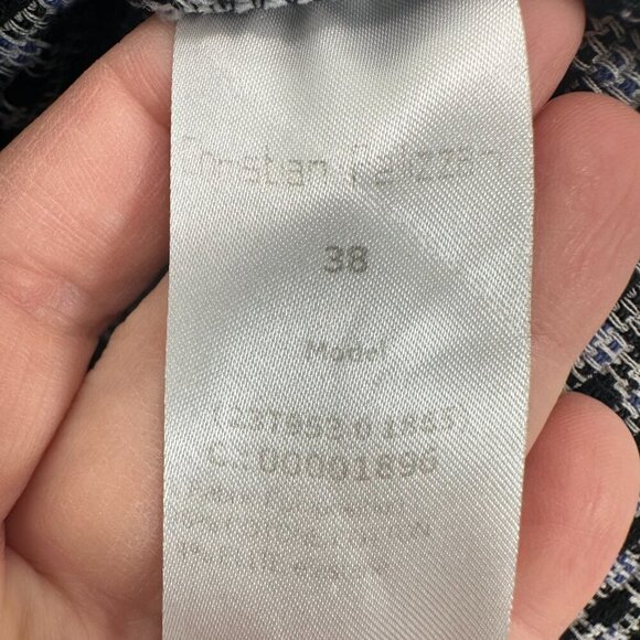 Christian Pellizzari Navy Blue Checkered Windowpane Peplum Crop Top Knit Blouse - Picture 4 of 5